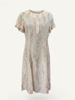 Vintage 90s Laura Ashley Floral Linen Dress Ivory Cottagecore 6
